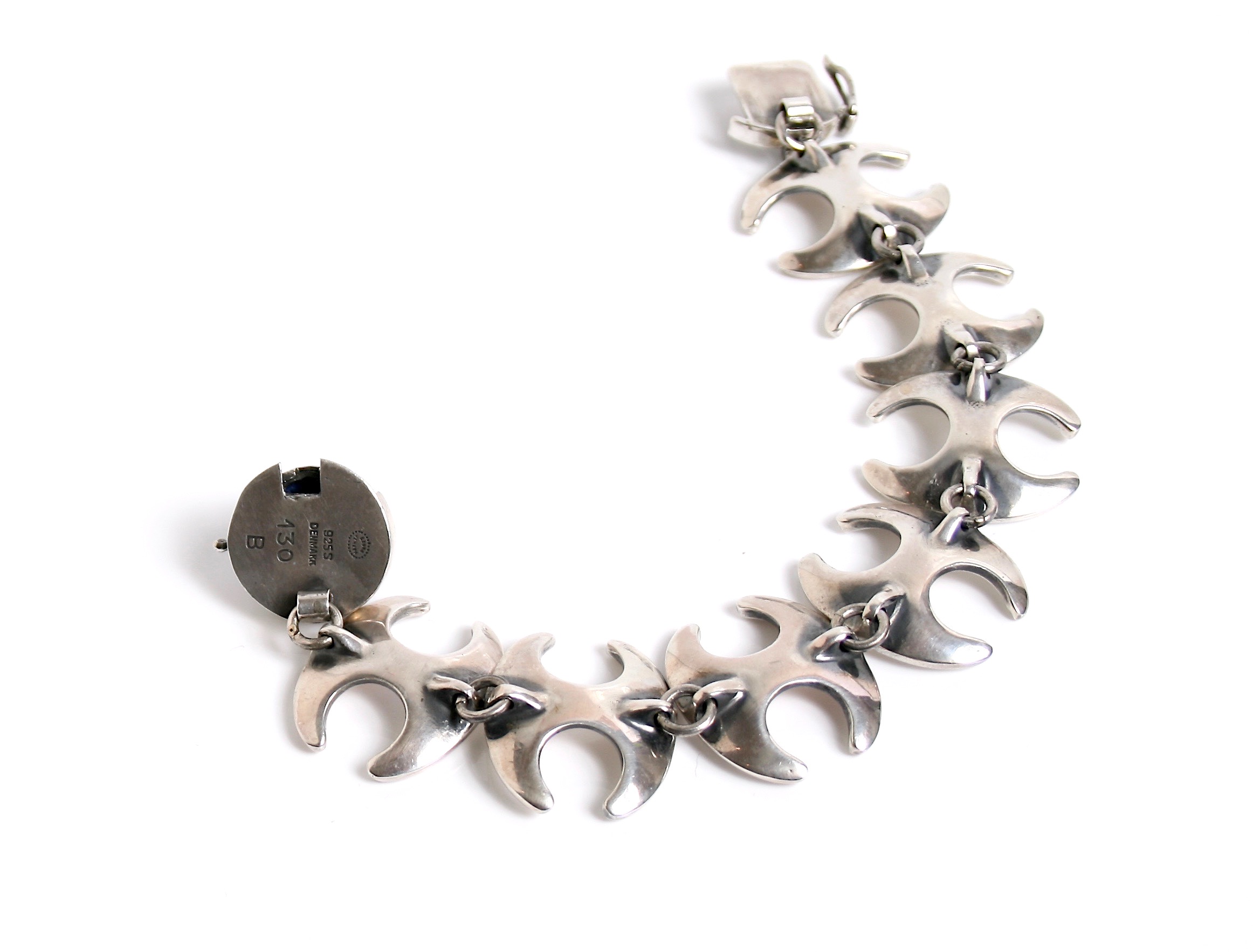 Super Rare Original Vintage Sterling Silver & Lapis Bracelet Designed by Henning Koppel for Georg Jensen Denmark c.1950.  Length 20.5cm Width 4cm at Grasilver.com